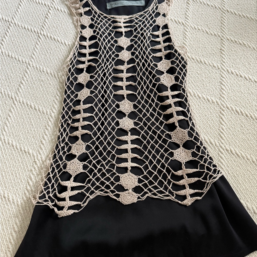 Chic Black and Cream Crochet Overlay Top